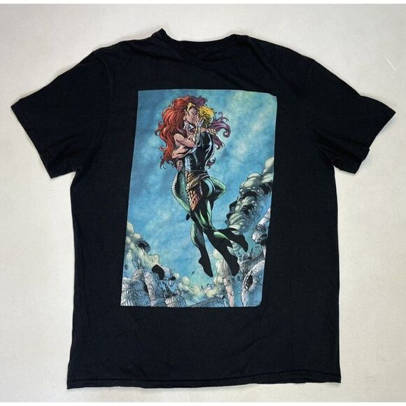 DC Comics Aquaman Kissing Graphic T-shirt Men Large Black Short Sleeve - Picture 1 of 5
